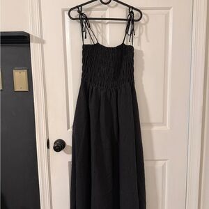 Forever 21 Black Smocked Maxi Dress with Tie Straps